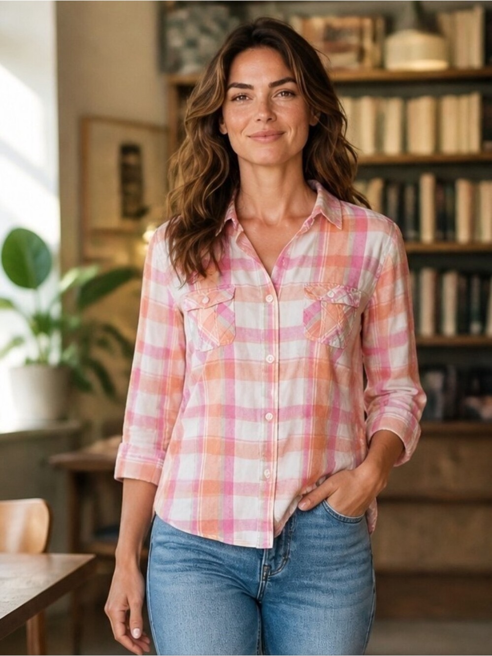 XL American Eagle Pink Plaid Button-Down Shirt - Classic Casual Top